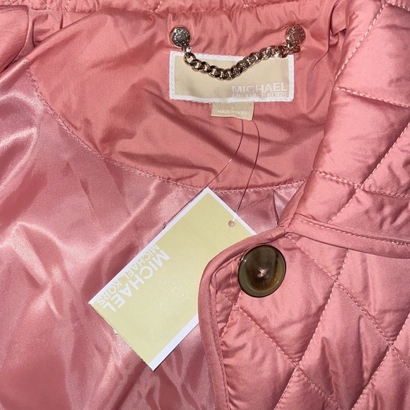 🎉HP🎉New! Michael Kors Diamond Quilted Button Up Jacket Dusty Rose Size Large🎀 - Picture 4 of 15